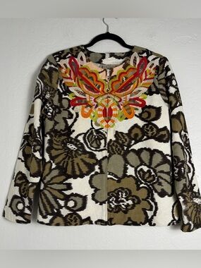 Life Style Women's Medium Orange/Brown Floral Embroidered Artsy Boho Style